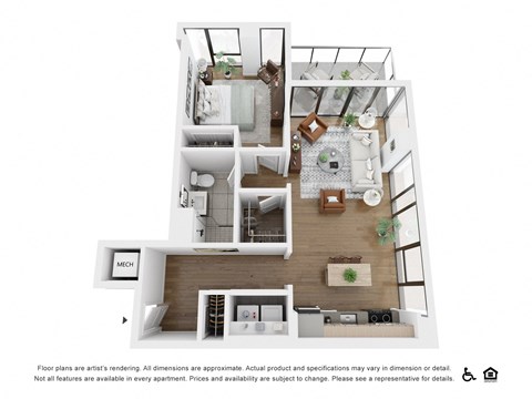 Floor plan for 1 bed, 1 bath, 776 sqft
